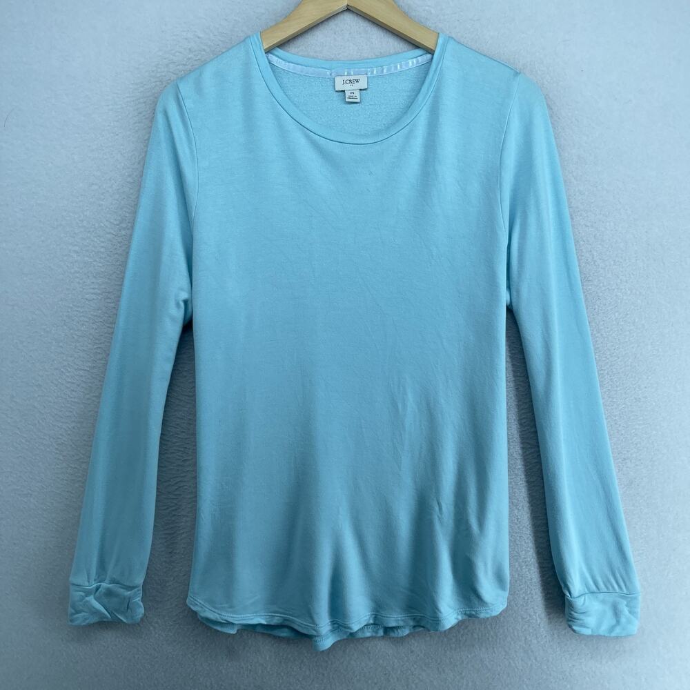 J.CREW Top Womens M Long Sleeve Super Comfy Crewneck Tee Stretch Viscose Blue